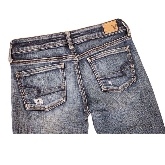 AMERICAN EAGLE Jegging Super Stretch Jeans Size 4 Destroyed Distressed Dark Blue - Picture 14 of 15